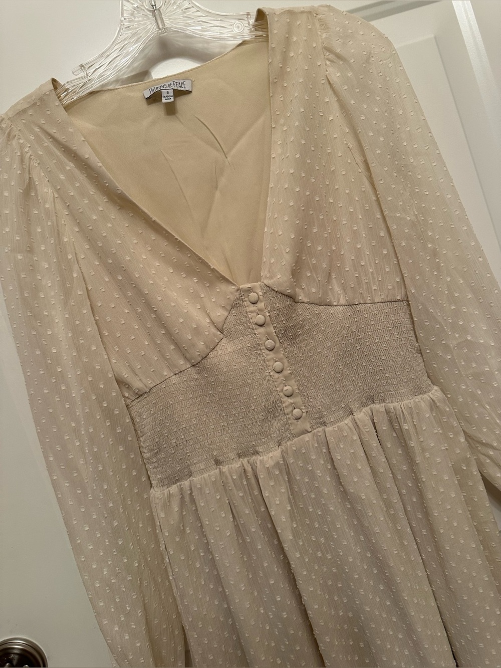 Patrons of Peace Cream/Champagne Long Sleeve Maxi Dress -Size Small - Picture 4 of 7